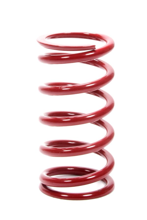 Red coil over spring with a 2.25-inch inner diameter and 6-inch height, featuring smooth, glossy metal finish and evenly spaced coils.