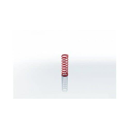 Red coilover spring with a 900 lbs/in rate, 2.250-inch inner diameter, and 7-inch height, showcasing a smooth metal finish and tightly wound coils for performance suspension.