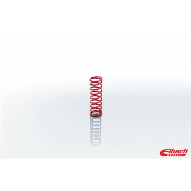Red coil over spring by Eibach, measuring 2.25 inches in diameter and 8 inches in height, featuring tightly wound metal coils with a glossy finish.