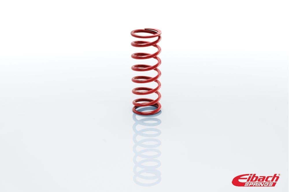 Red coilover spring with 8-inch height, 2.250-inch inner diameter, and a stiffness rating of 900 lbs/in, featuring a smooth finish and Eibach branding.