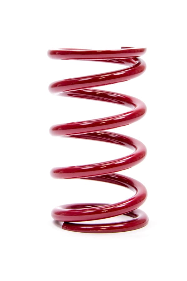 Red coil over spring by Eibach, measuring 2.5 x 6 inches, featuring a smooth, glossy finish with tightly wound coils for enhanced suspension performance.