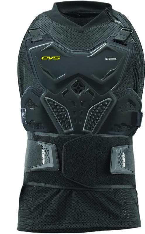 Black ballistic protective jersey featuring a molded chest plate, adjustable straps, and mesh material for breathability, designed for men's motocross or off-road use.