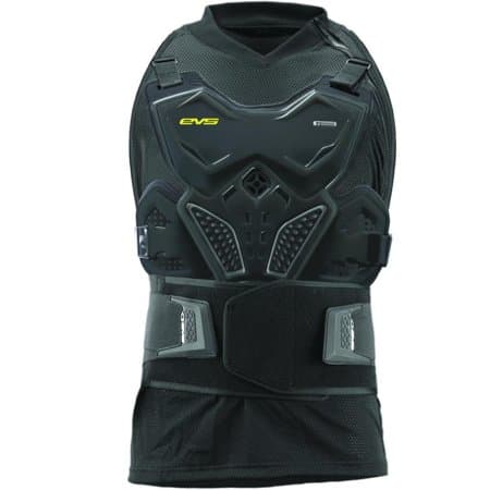 Black ballistic armored jersey featuring a protective front panel, adjustable straps, and a mesh back for breathability, designed for a snug fit in size small.