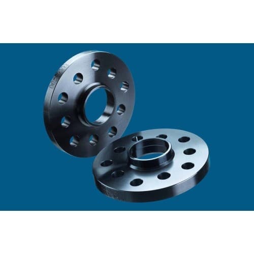 H&R B2455668 TRAK+® wheel spacers in silver aluminum, featuring a 12mm thickness, 5 holes, and designed for a 24mm track widening per axle.