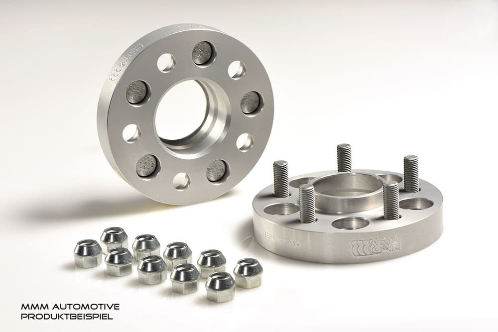 Silver aluminum wheel spacers with 5 holes, featuring a smooth finish and accompanying bolts, designed for track widening of 36mm per axle.