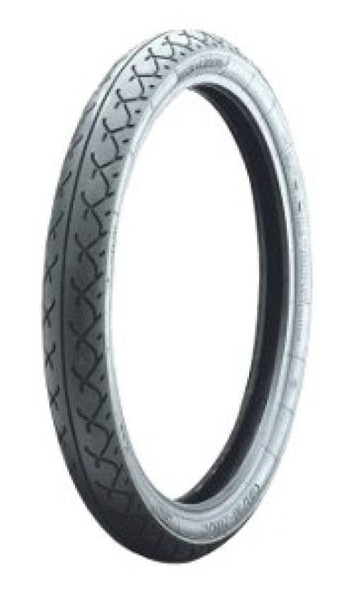 Black motorcycle tire with a tread pattern featuring grooves and lines, labeled "Heidenau K65 OMR 130/90B16 RF TL 74H" on the sidewall.
