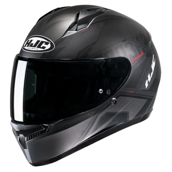 HJC C10 Graphic Motorcycle Helmet in Inka Red and black, featuring a sleek aerodynamic design, tinted visor, and ventilation ports, sized X-Large (60-61cm).