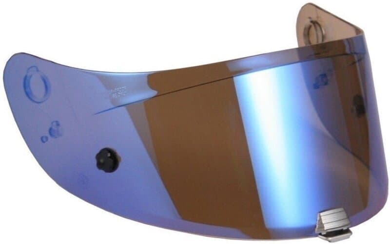 Blue HJC XD-15 visor with a sleek, curved design, featuring mounting holes and a reflective finish, suitable for men's helmets.
