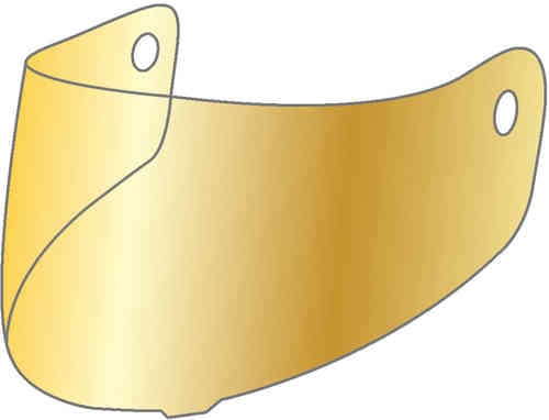 Gold HJC HJ-33 visor made of durable material, featuring a curved design with two mounting holes for easy attachment to helmets.