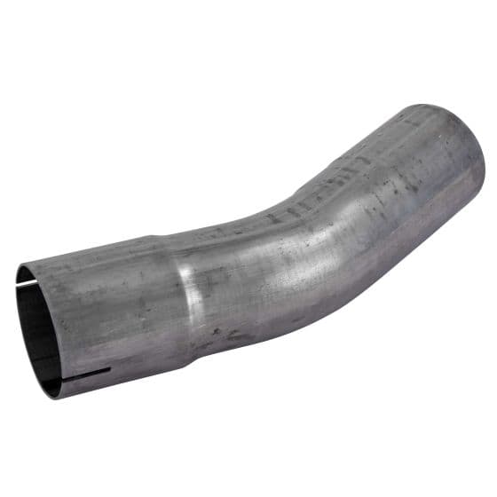 Stainless steel exhaust bend with a polished finish, measuring 1.75 inches in diameter and featuring a 30-degree angle for optimal exhaust flow.