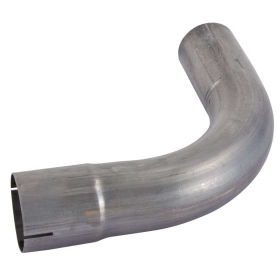 Stainless steel exhaust bend with a 90-degree angle and a 1.75-inch diameter, featuring a smooth, polished surface and a curved design for efficient exhaust flow.