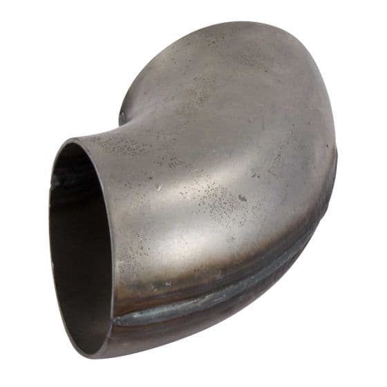 Stainless steel 90-degree exhaust bend with a polished finish, measuring 1.75 inches in diameter, featuring a smooth curve and visible welding seam.