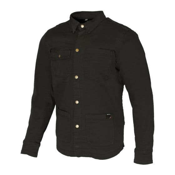 Black Merlin Carter Ghost D3O motorcycle riding shirt in size small, featuring a button-up front, two chest pockets, and a durable fabric design.