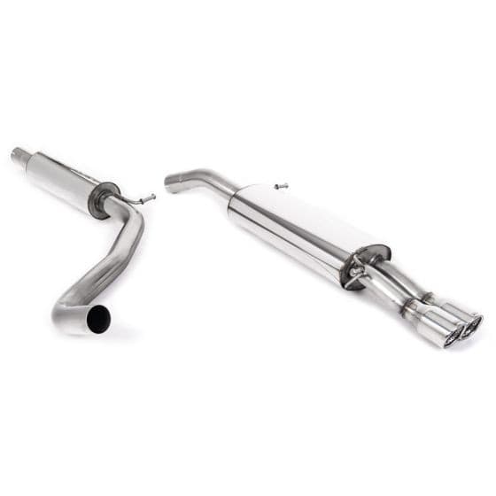 Milltek Resonated 2.5" Cat Back Exhaust System featuring polished stainless steel construction and dual 80mm round jet polished tailpipes.
