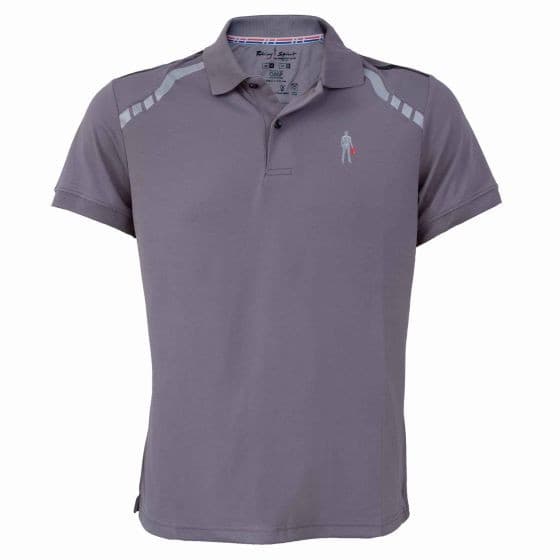 Grey OMP Racing Spirit ADV Polo T-Shirt in size XS, featuring a classic collar, short sleeves, and subtle reflective accents on the shoulders.