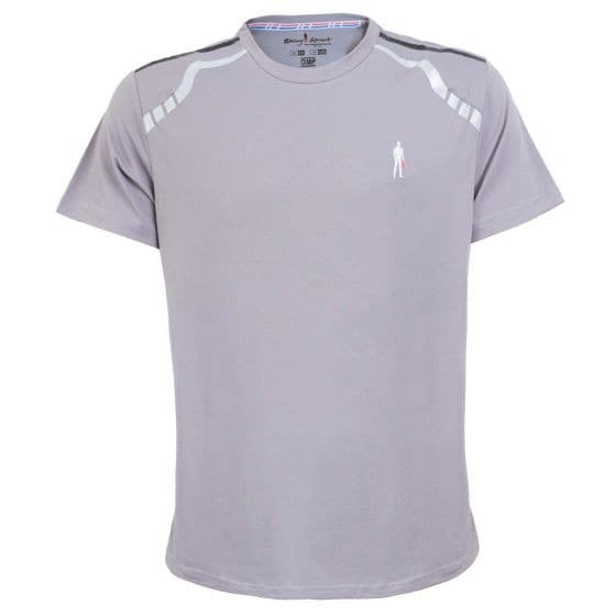 Titanium-colored OMP Racing Spirit ADV Tecno Pique T-Shirt in size S, featuring a sleek design with subtle shoulder stripes and a small logo on the front.