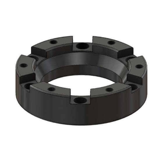 Black 20mm depth steering wheel spacer by OMP, featuring a smooth finish, six mounting holes, and a robust design for enhanced steering adjustments.