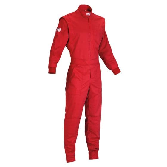 Bright red child's overalls made of durable fabric, featuring a high collar, long sleeves, and elastic cuffs, designed for comfort and mobility in summer activities.