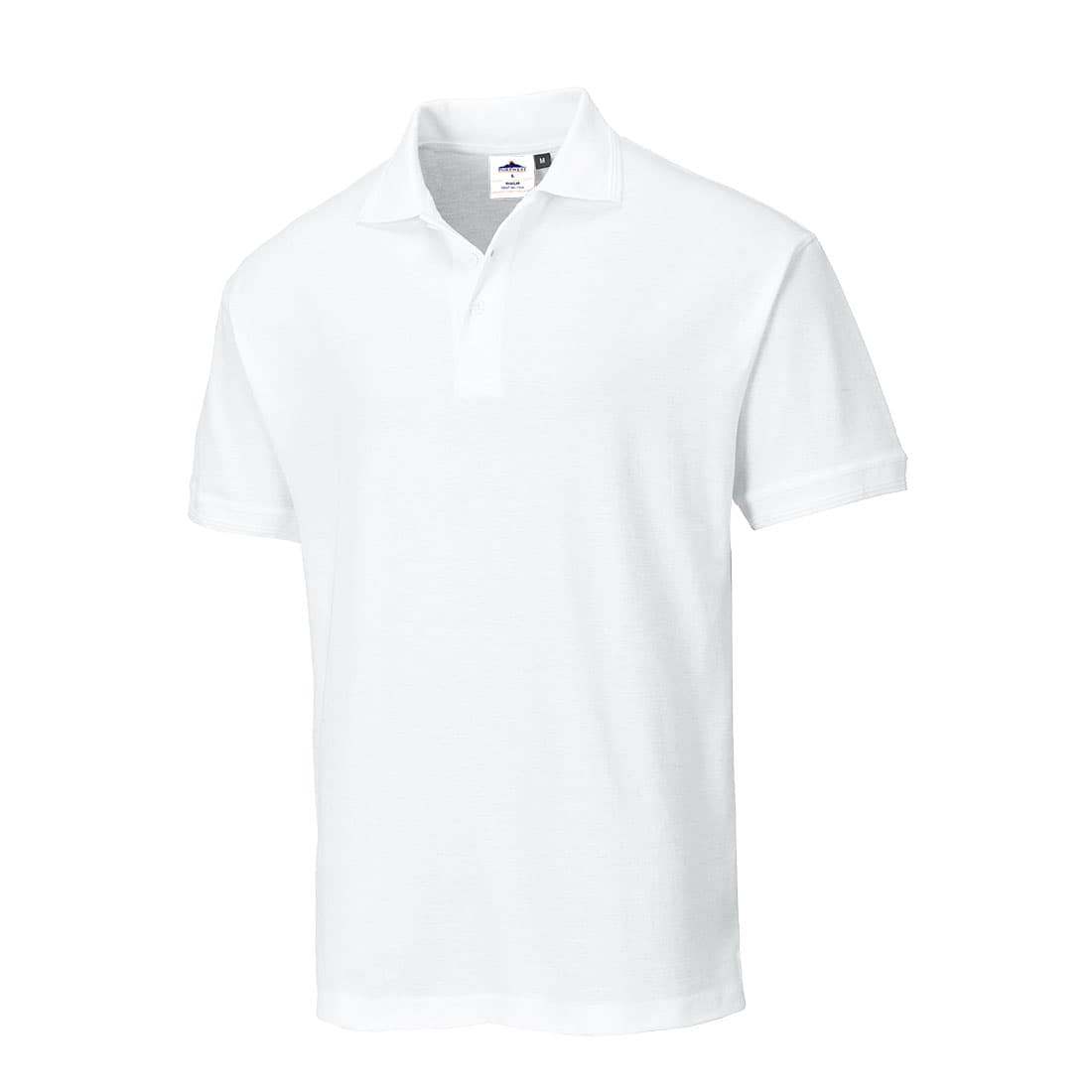 White short-sleeve polo shirt made of breathable material, featuring a classic collar and a two-button placket, size 2XL, by Portwest.