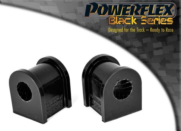 Black polyurethane rear anti-roll bar bushes, designed for performance, featuring a smooth finish and a compact, durable design, suitable for 16mm applications.
