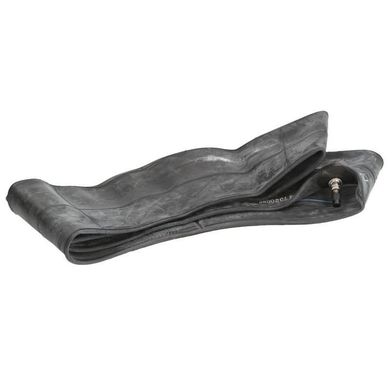 Black rubber inner tube for 19-inch tires, marked 400/450, featuring a straight valve for easy inflation and installation.