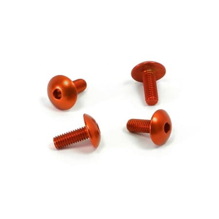 Pro-Bolt Aluminium Number Plate Mounting Bolt Kit in vibrant orange, featuring four rounded head bolts with a smooth finish and threaded shafts for secure mounting.