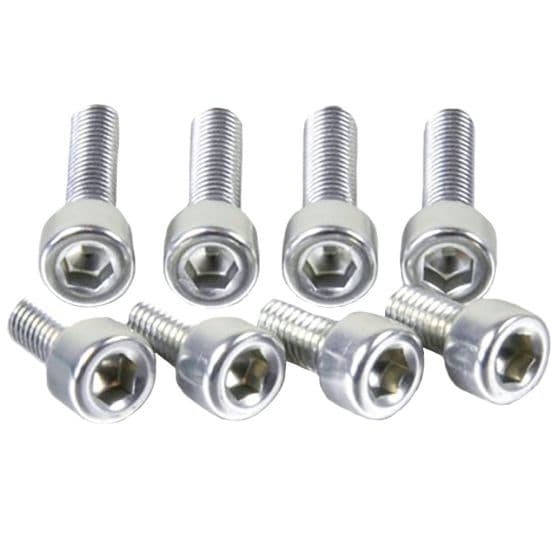 Silver aluminium fuel cap kit for Suzuki, featuring eight hexagonal bolts with a polished finish, designed for durability and a sleek look.