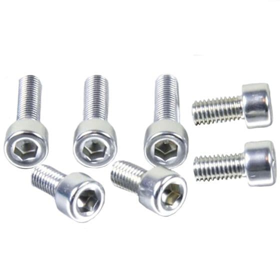 Silver aluminum fuel cap kit for Yamaha, featuring six bolts with hexagonal heads, designed for durability and a sleek finish.