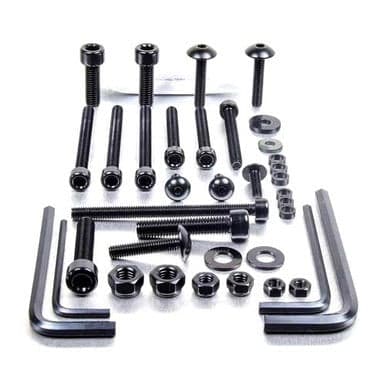 Assorted 25-piece Pro-Bolt workshop tub set featuring gold alloy bolts, nuts, washers, and hex keys, showcasing a mix of head styles and sizes.