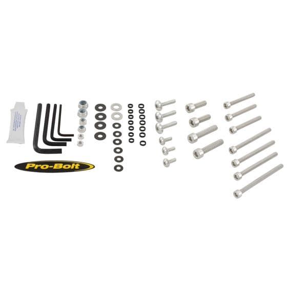 Assorted 50-piece Pro-Bolt alloy workshop tub set featuring silver mixed head bolts, washers, and hex keys, all neatly arranged with a branded sticker.