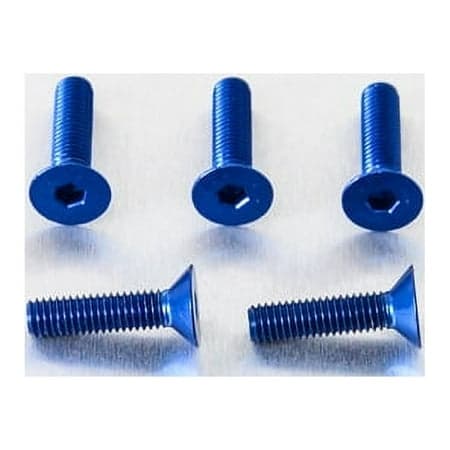 Five blue countersunk alloy bolts, each measuring M5 x 0.80mm x 16.0mm, featuring a hexagonal socket head and a smooth finish.