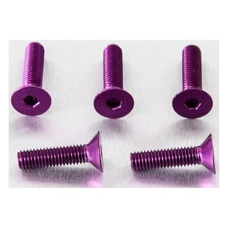 Five purple countersunk alloy bolts, M5 x 0.80mm x 16.0mm, featuring hexagonal heads and a smooth finish, ideal for various applications.