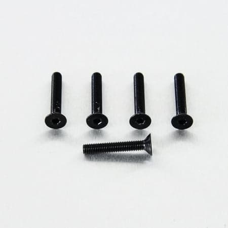 Five black countersunk alloy bolts, each measuring M5 x 0.80mm x 27.0mm, featuring a hex socket head for secure fastening, arranged on a light background.