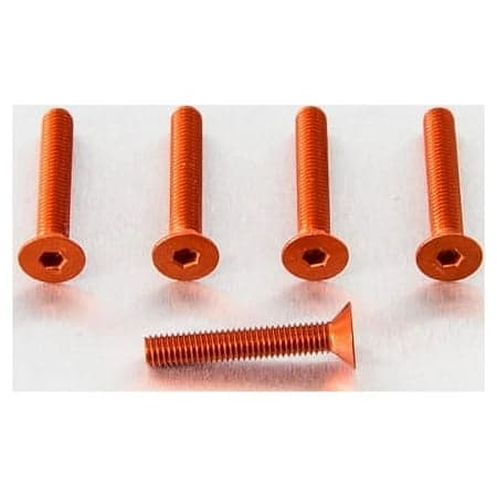 Five orange countersunk alloy bolts, each measuring M5 x 0.80mm x 27.0mm, featuring a hexagonal socket head for easy installation.