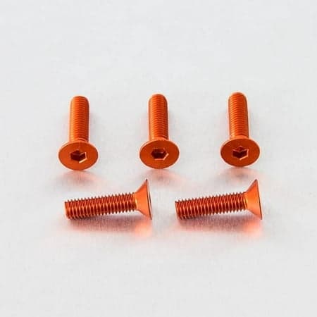 Five orange countersunk alloy bolts, M6 x 1.00mm x 20.0mm, featuring a hexagonal head and smooth shaft, suitable for various fastening applications.