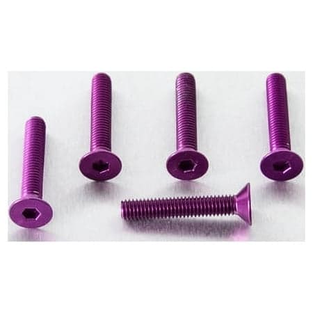 Five purple countersunk alloy bolts, each measuring M6 x 1.00mm x 30.0mm, featuring a hexagonal socket for easy installation and a sleek finish.