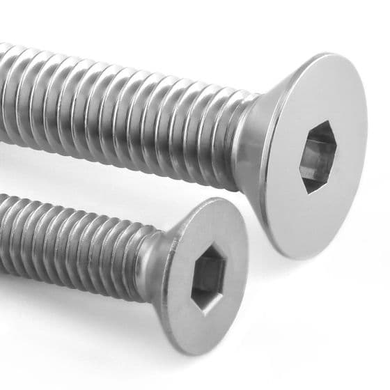 Silver countersunk alloy bolts with hexagonal heads, featuring a smooth finish and visible threading, available in a pack of five, measuring M6 X 1.00mm X 30.0mm.