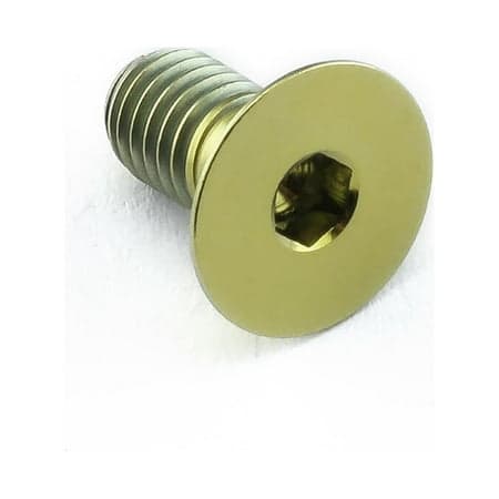 Gold titanium countersunk bolt with M5 x 0.80mm threading and a 10mm length, featuring a hexagonal socket for easy installation.