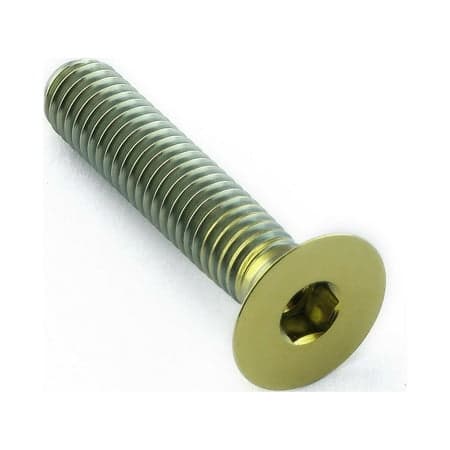 Gold titanium countersunk bolt, M6 size, 30mm length with a 25mm head diameter, featuring a hexagonal socket for easy installation.