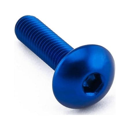Blue dome head alloy bolt with M5 x 0.80mm thread and 11mm length, featuring a hex socket for easy installation.
