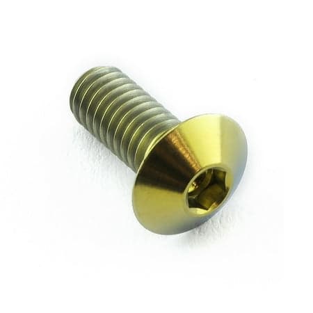Gold titanium dome head bolt with M4 x 0.70mm thread, 8mm diameter, and 10mm length, featuring a hexagonal socket for easy installation.