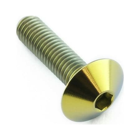 Gold titanium dome head bolt with M5 x 0.80mm thread, featuring a 12mm diameter head and 20mm length, showcasing a shiny, durable finish.