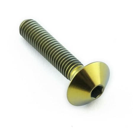 Gold titanium dome head bolt with M5 x 0.80mm threading, measuring 12mm in diameter and 25mm in length, featuring a hexagonal socket for easy installation.