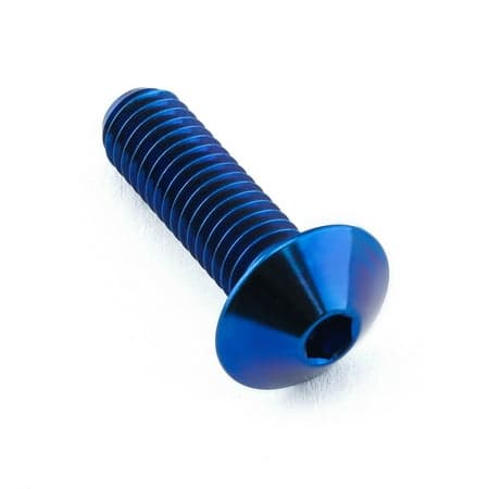Blue titanium dome head bolt, M6 x 1.00mm thread, 12mm head diameter, 20mm length, featuring a hex socket for easy installation.