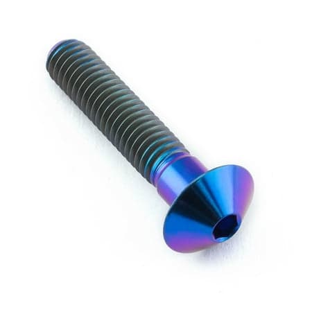 Purple titanium dome head bolt with M6 x 1.00mm thread, measuring 30mm in length, featuring a smooth, polished finish and a hexagonal socket for easy installation.