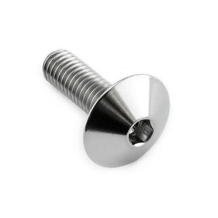 Dome head titanium bolt with a natural finish, measuring M6 x 1.00mm, 16mm head diameter, and 20mm length, featuring a hex socket for easy installation.