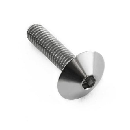 Dome head titanium bolt in natural finish, M6 x 1.00mm thread, 16mm head diameter, 25mm length, featuring a hex socket for easy installation.