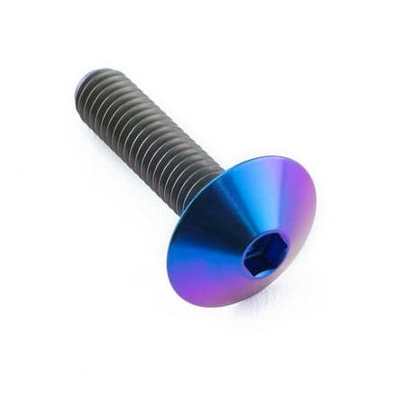 Purple titanium dome head bolt with M6 x 1.00mm threading, measuring 16mm in diameter and 25mm in length, featuring a hex socket for easy installation.
