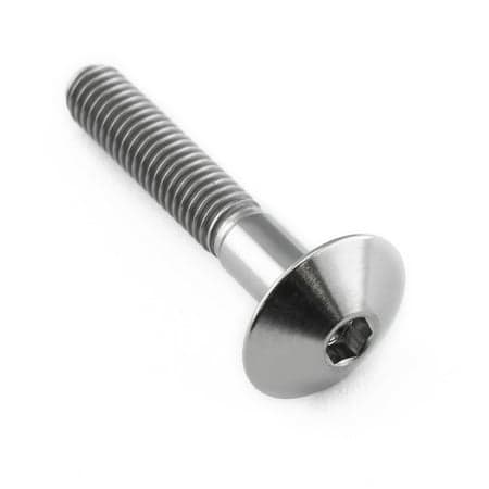 Dome head titanium bolt in natural finish, M6 x 1.00mm thread, 16mm head diameter, 35mm length, featuring a hex socket for easy installation.