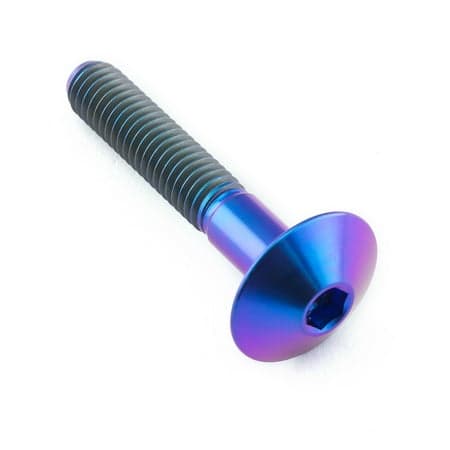 Purple titanium dome head bolt, M6 x 1.00mm thread, 16mm head diameter, 35mm length, featuring a hex socket for easy installation and a sleek, anodized finish.